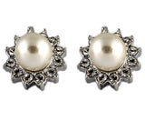 Studs - Freshwater Pearl Silver Swarovski Crystal Flower Stud