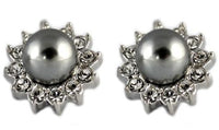 Studs - Freshwater Pearl Silver Swarovski Crystal Flower Stud