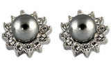 Studs - Freshwater Pearl Silver Swarovski Crystal Flower Stud