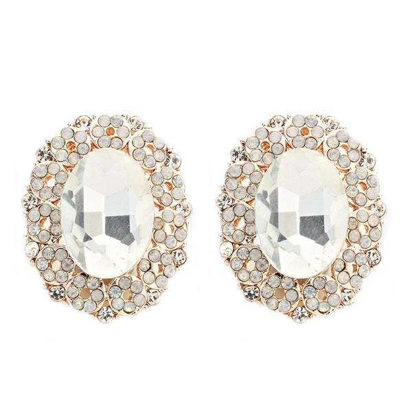 Studs - Large Oval Clear Crystal Gold Stud